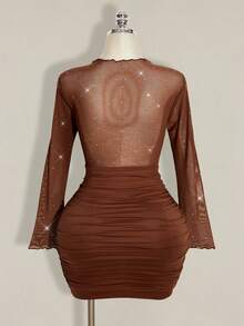 SHEIN ICON 大码女士性感派对黑色迷你连衣裙 - 棕色 - 查看 2