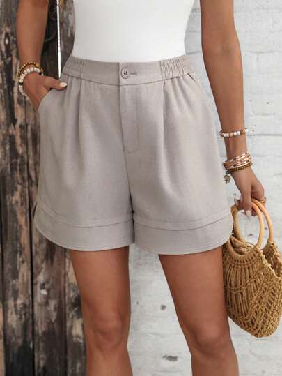 EMERY ROSE Women's Solid Color Loose Casual Pocket Shorts Comfy Shorts Casual Shorts Everyday Shorts Shorts For Women Women's Shorts High-Waisted Shorts Pleated Shorts Shorts For Women Comfy Mid Length Shorts For Women