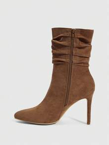 Daringsoles 女士黑色绒面尖头高跟踝靴 - 棕色 - 查看 4