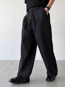 SLATEMANN Men's Black Autumn Classy Smart Work Suit Pants,High-End Pleated Baggy Trousers,Minimalist Designer Business Casual Loose Fit Pants For Ceremony,Gift - Black - View 7
