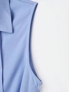 Franclia V领褶裥无袖系带女式衬衫 - 藍色 - 查看 5