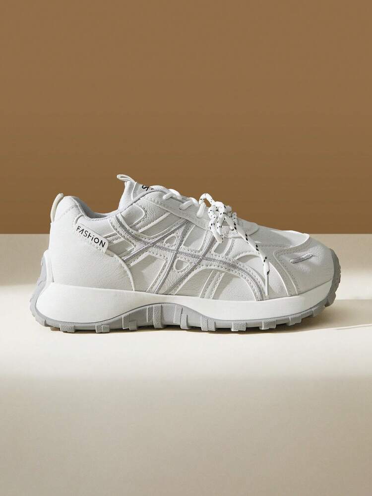 CUCCOO EASI Women's Casual Sports Shoes, PU Leather, Flat, Lightweight, Comfortable Running Sneakers, White