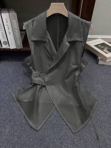 INAWLY 女士标准尺码休闲无袖衬衫 - 灰色 - 查看 3