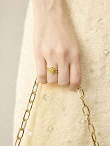 MOTF PREMIUM Anillo abierto enchapado en oro de 18K con rhinestones - Amarillo dorado - Ver 4