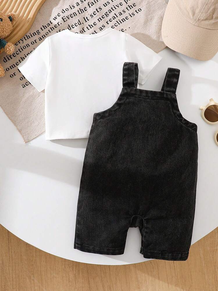 Playful Pals Newborn Baby Summer Casual Bear Embroidery Pocket Romper - Black - View 2