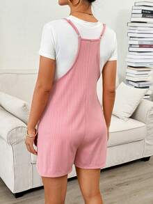 SHEIN Mono informal de maternidad de unicolor con diseño de bolsillo - Rosa - Ver 2