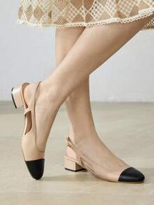 MOTF WOMEN'S ELEGANT COLOR BLOCK BUCKLE HIGH HEELS PUMPS SPRING SHOES - Apricot - View 7