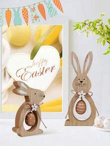 2PCS Set Cute Wooden Rabbit Egg Stackable Decor Indoor Home Party Joyful Spring Decoration Tabletop Ornament Shelf Sitter Mantel Decor For Easter Spring Celebration Holiday Festive Display - Easter Bunny Edition - View 9