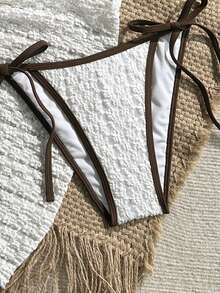 Swim Mod 3件套女士夏季沙滩度假时尚蕾丝边三角比基尼上衣、侧系带三角比基尼下装和蕾丝罩衫泳衣套装 - 彩色 - 查看 7