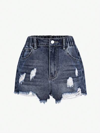 Pantalones cortos casuales de mezclilla desgastados para niñas (talla grande) de estilo Y2K