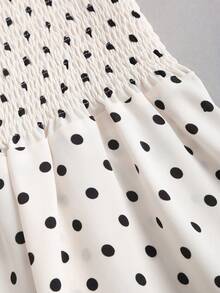 Sweetra 女士春夏法式优雅波点肩部蝴蝶结腰带修身休闲通勤百搭杏色迷你连衣裙 - 杏色 - 查看 3