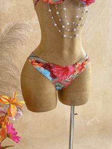Soleia Women's Summer Beach Floral & Leopard Print Halter Tie Sexy Bikini Set With Coverup And Skirt Vacation Bathing Suit - Multicolor - View 8