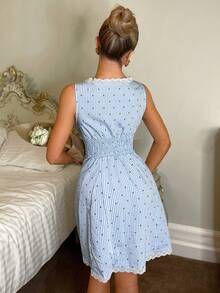 Glamine Charm Women's Striped Lace All-Over Print Ruched Fashion Date Party Mini Dress - Blue - View 2