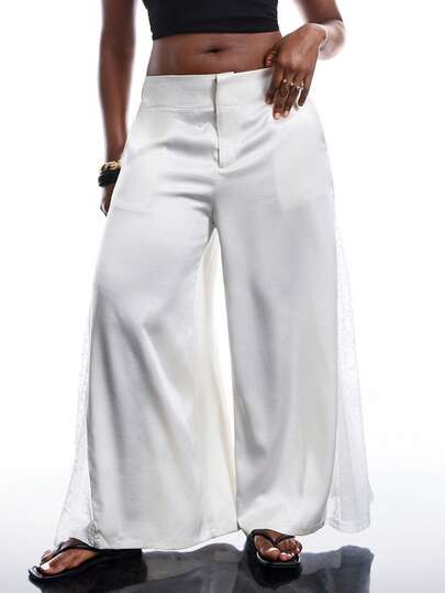 LYSMO Plus Size Women Solid Color Casual Versatile Wide Leg Pants For Daily Wear