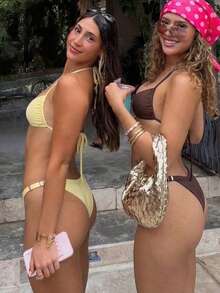 Costavie Bộ bikini 4 món buộc dây cổ trang trí vỏ sò - Nhiều màu - Xem 2