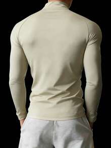 GymBeat 男士立领修身长袖运动T恤 - 杏色 - 查看 2