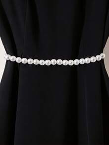 GlowEve Women's Spring/Summer Fashion Pearl Chain Embellished A-Line Dress With Flare Sleeves, Suitable For Daily Outings, Dates, Parties, Graduations, Holidays, Valentine's Day - Black - View 3
