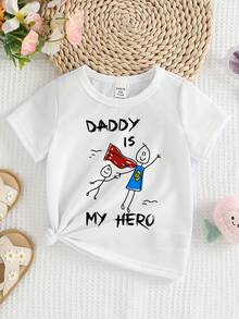 Camisetas de manga corta básicas y cómodas para uso diario con estampado de letras de dibujos animados lindos y minimalistas, de estilo casual y refrescante para niños pequeños en primavera y verano - Blanco - Ver 7