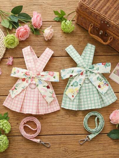 PETSIN Pet Chest And Back Skirt, Cat Traction Strap, Animal Collar Set, Pet Supplies Strap Skirt, Dog Walking Princess Skirt, Pet Chest And Back Skirt+Rope Sweet Princess Skirt, Small Clothing, Animal Tools