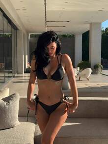 Swim SXY Solid Color Lace-Up Snake Shaped Sexy Bikini Set Bikinis Set For Women 2 Pieces Set - Black - View 4