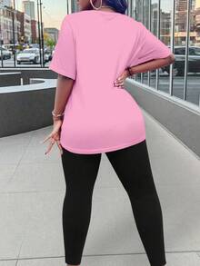 Maweii 女士爱心印花短袖上衣和打底裤休闲两件套 - 彩色 - 查看 2