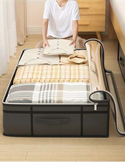 1个大号床底收纳袋，透明顶盖，衣物收纳袋，大容量，家用，适用于卧室、客厅，可作换季收纳和装饰。