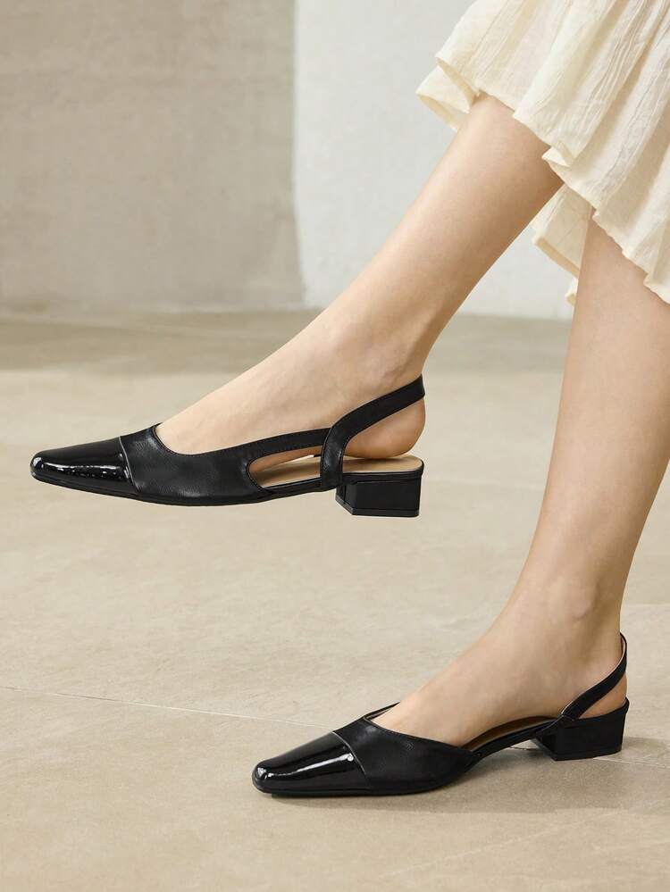 SPRING AND AUTUMN NEW PRODUCT BLACK SQUARE TOE BACKSPACE FASHION FRENCH SIMPLE GENEROUS VERSATILE WOMEN'S FLAT SHOES