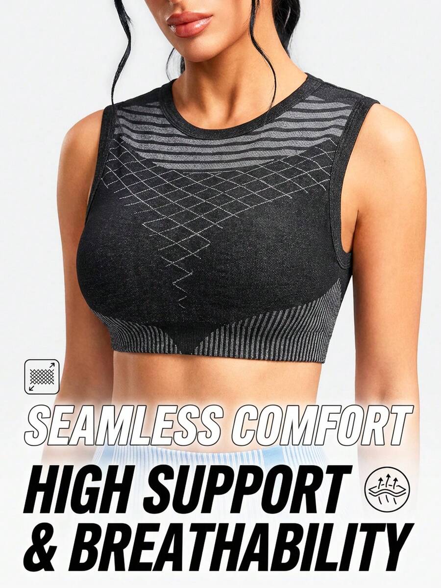 Innovista Sports T-Shirt & Tank Top With Removable Cups, Contoured To Slim Waistline - Black and White - View 1