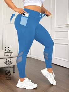Rhythm Era High Waist Mesh Patchwork Slimming Lifting Sports Leggings With Side Pockets - Sky Blue - View 6