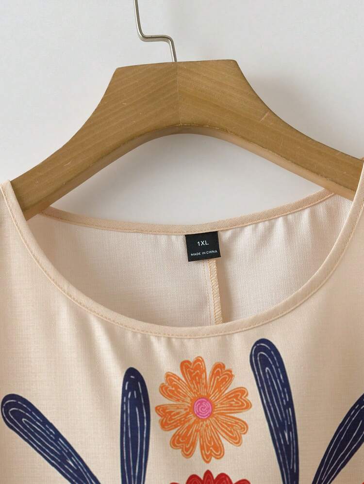 Plus Size Floral Print Top And Pants Two Pieces Set, Casual Holiday Outfit Women Vacation Outfit Sets Women Summer Outfits 2 Piece Womans 2 Piece Sets Women 2 Piece Outfit Casual Summer Outfits For Women  Beach Outfit For Women  Casual  Vacation Outfits Women Country Concert Outfit Peplum