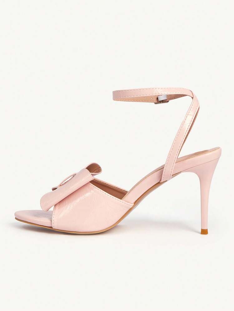 CUCCOO CHICEST Pink Bow Stiletto Sandals Female Summer Open Toe Buckle Sweet Fairy Style Wedding Shoes Wedding Shoes Summer Shoes Bride Shoes