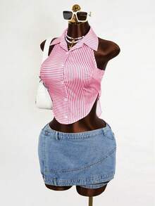 Mistrie Spring And Summer Back Tie Bow-Knot Casual Design Sense Shirt - Pink - View 5