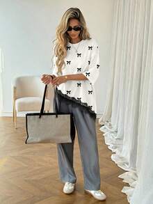 SHEIN LUNE Áo thun nữ màu trơn, vạt áo bất đối xứng, phối ren, kiểu dáng thường ngày, đa năng, thích hợp mặc đi nghỉ mát, hè, xuân, nghỉ xuân và nhiều dịp khác, bao gồm váy đi biển, áo sơ mi thường ngày, áo khoác ngoài và áo mùa hè. - Nhiều màu - Xem 4