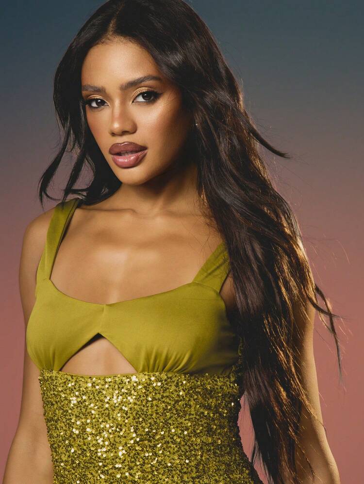 MISSGUIDED Sequin Cutout Mini Dress With Contrast Ribbed Top For Party Evening Cocktail Special Occasions