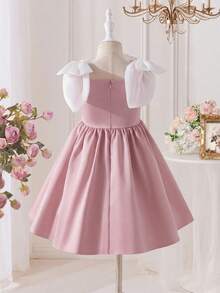 SHEIN 女童撞色编织3D蝴蝶结吊带连衣裙 - 淺粉色 - 查看 4