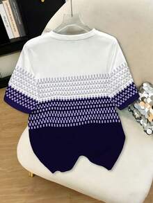 Resyla Camiseta de manga corta con estampado geométrico para mujer, top de cuello redondo, lavable a máquina y versátil para uso casual, estilo femenino, top para mujer - Multicolor - Ver 2