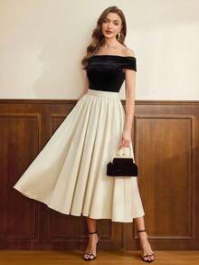 Vintamour 复古优雅女士高腰格子半身裙，带口袋，休闲A字喇叭裙，适合返校节、外出、圣诞节等场合，秋季长裙，棕色裙子，女士感恩节裙，酒红色裙子，秋季连衣裙，长裙，冬季裙子，冬季女士服装，格子裙，秋季女士服装，春夏优雅度假裙，婚礼宾客裙，毕业典礼裙，节日服装 - 米色 - 查看 1