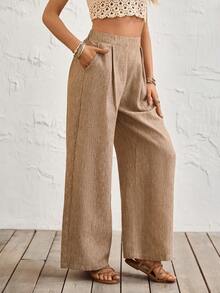 Breezaya 2026新款女士休闲裤，女士休闲裤，休闲裤，休闲裤，休闲裤，女士夏季服装，休闲度假，米色阔腿裤，女士高腰褶皱温柔优雅阔腿裤，女士彩色长裤，春季纯色女装，女士夏季长裤，女士长裤，女士长裤，女士度假服装，女士阔腿裤，女士夏季服装，女士长裤，阔腿裤，女士高腰宽松裤，女士商务裤 - 卡其色 - 查看 4