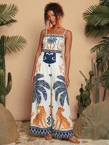 Travachic Bộ áo liền quần ống rộng, in họa tiết, chất liệu vải dệt dành cho nữ. - Nhiều màu - Xem 6