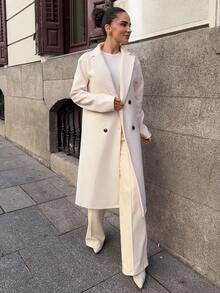 Marta Soriano Abrigo cruzado de mujer de un solo color, de uso casual para otoño/invierno - Albaricoque - Ver 5
