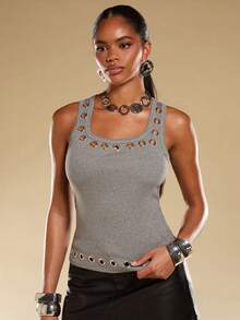 Normani Grey Cropped Sleeveless Top - Grey - View 5