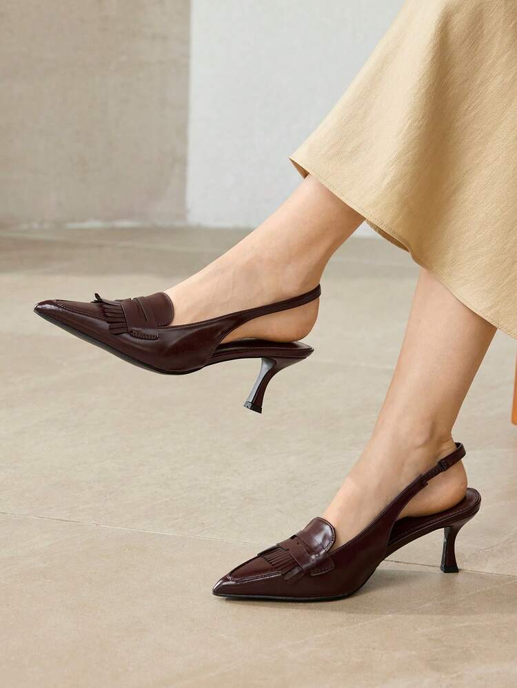 POINT TOE FRINGE DETAIL SLINGBACKS PUMPS SPRING SHOES