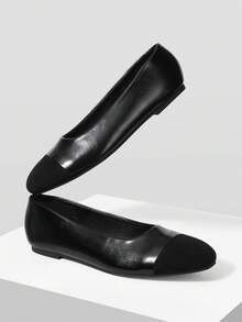 MOTF MUJERES BAILARINAS DE CUERO PU CUADRADAS DE CONTRASTE PARA NAVIDAD - Negro - Ver 4
