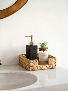 1PC Handwoven Water Hyacinth Rattan Wicker Square Natural Napkin Holder Basket Serving Tray For Kitchen Dining Room Table Decoration Storage Organizer Countertop Home Decor - Brown - View 7