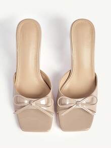 CUCCOO CHICEST Women Shoes Autumn Square Toe High Heel Sandals Women's Bow Accessories Attendance Wear Slip-On Stiletto Sandals - Apricot - View 1