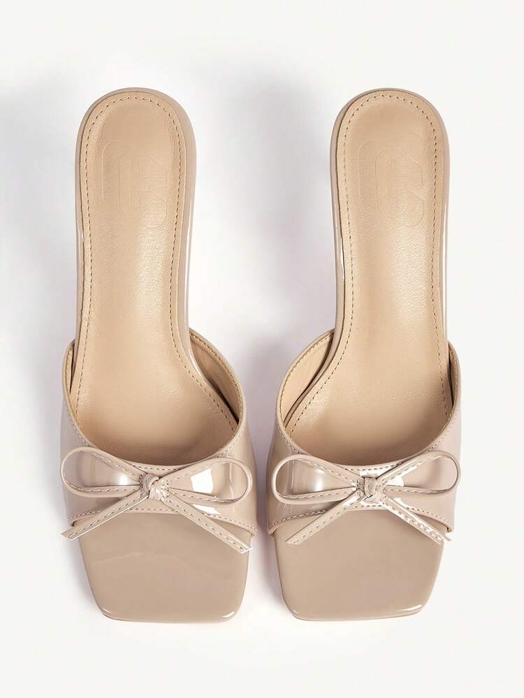CUCCOO CHICEST Women Shoes Autumn Square Toe High Heel Sandals Women's Bow Accessories Attendance Wear Slip-On Stiletto Sandals Wedding Shoes Summer Shoes Bride Shoes