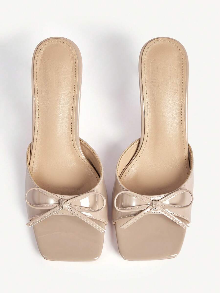 CUCCOO CHICEST Women Shoes Autumn Square Toe High Heel Sandals Women's Bow Accessories Attendance Wear Slip-On Stiletto Sandals - Apricot - View 1