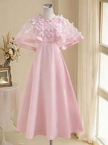 SHEIN Đầm lưới thanh lịch dành cho thiếu nữ, đính họa tiết bướm. - Hồng - Xem 6