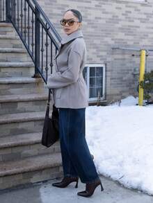 Melissa Matos 秋季女装，女士加厚卡其色翻领口袋宽松大衣，适合秋冬季节穿着。 - 卡其色 - 查看 6