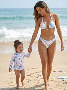 女婴海星印花拉链荷叶边沙滩连体泳衣 - 彩色 - 查看 9